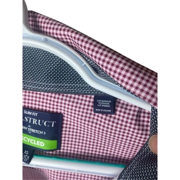 Con.Struct Mens Burgundy Check Slim Fit 4-Way Stretch Button-Down Shirt Size XL - Picture 5 of 5
